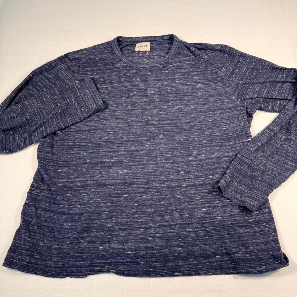 Pact Long Sleeve Tee Large Blue Organic Cotton Slub Space Dye Crew Neck Shirt